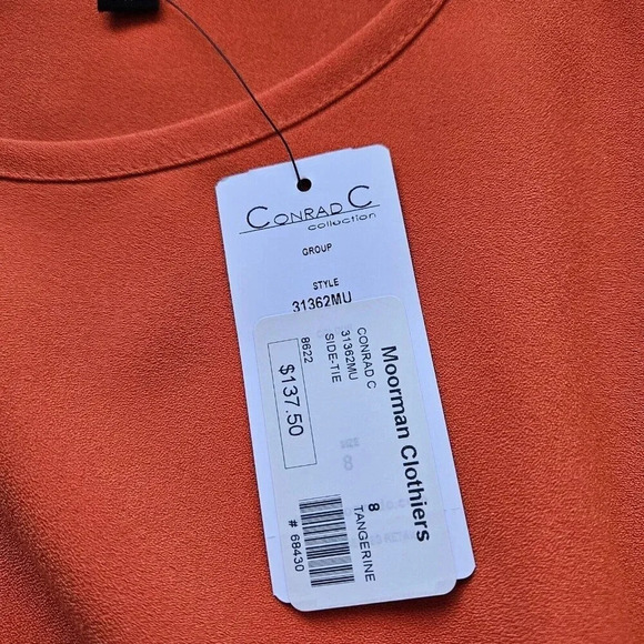 New With Tags Conrad C Collection Orange Cap Sleeve Side Tie Sheath Dress Size 8 - Picture 11 of 12